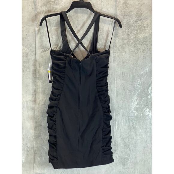 CITY STUDIO Juniors' Black Side Ruched V-Neck Cross Back Bodycon Mini Dress SZ M - Picture 4 of 14